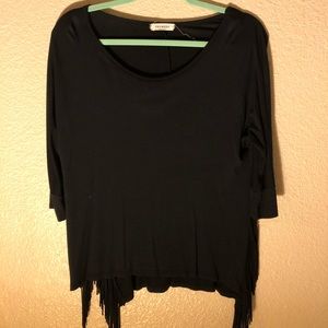 Black Top with Open Frayed Sides